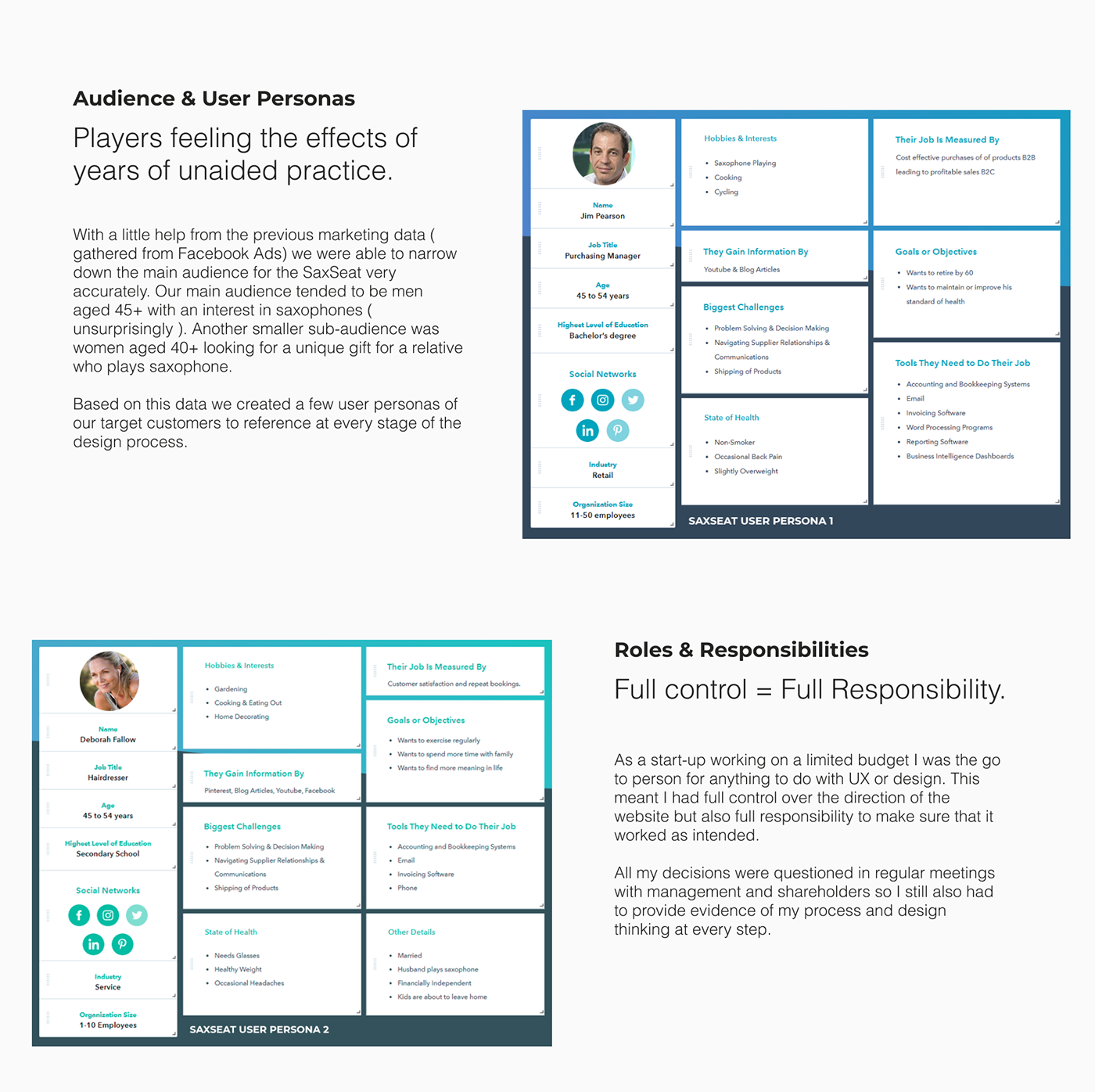 Wireframes with conversion intent per section.