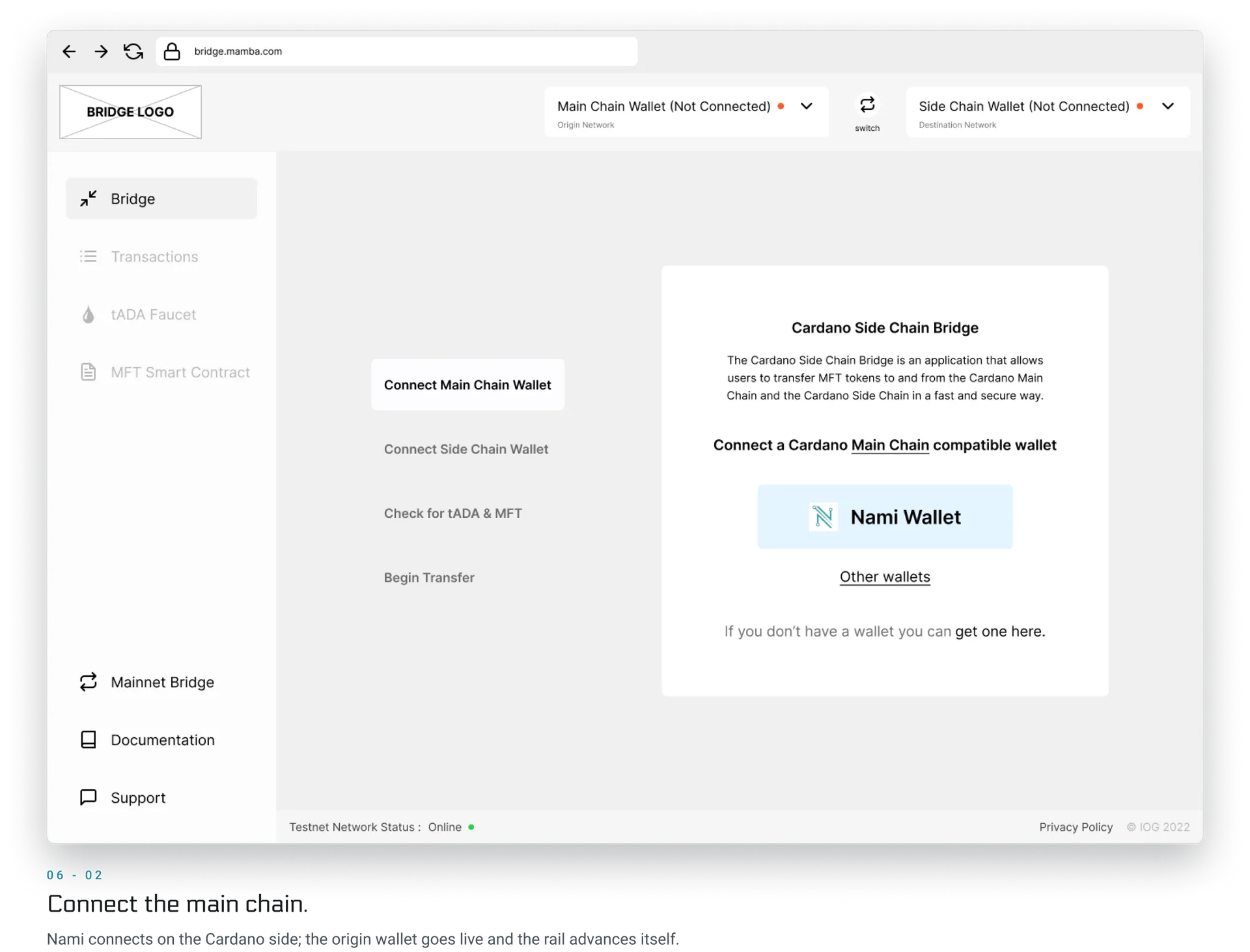 Connect the origin wallet