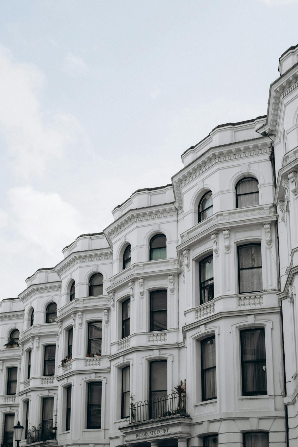 Classic London white-stucco terraced houses in soft daylight